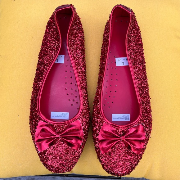 Red Glitter Flats with Bow (NWOT) - Picture 2 of 10